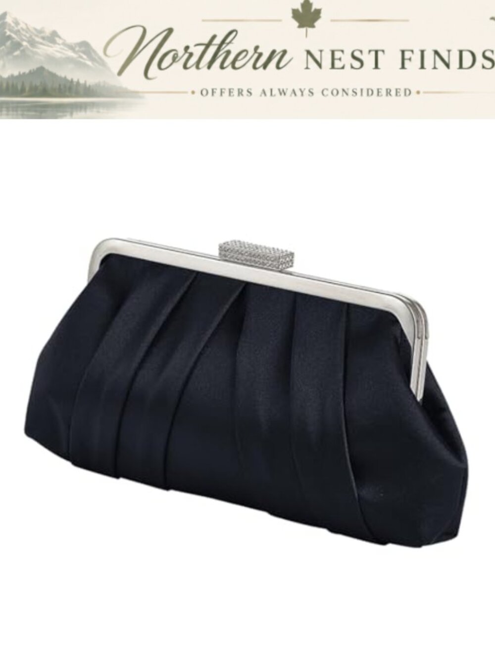 Satin Pleated Clutch Evening Purse with Pearl Chain Detachable Strap